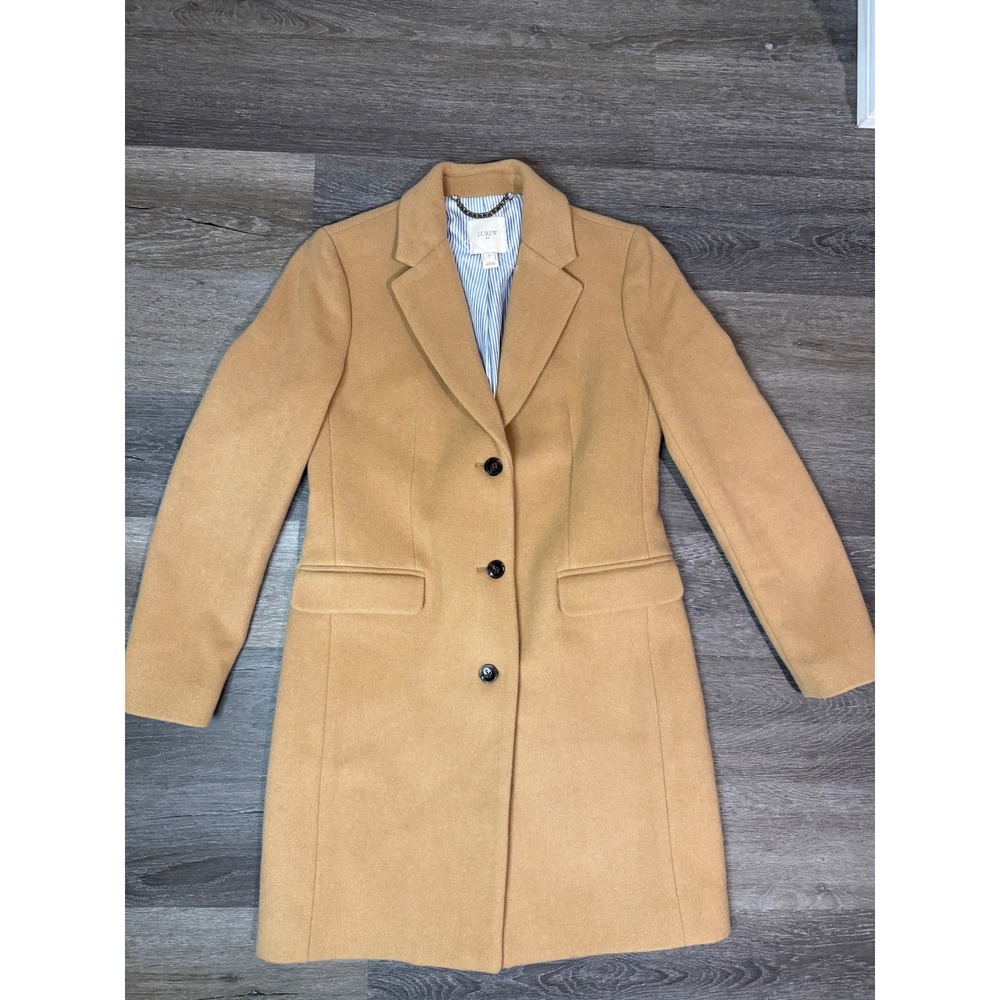 J.Crew Womens Camel Tan Wool Blend Notch Lapel 3-Button Topcoat Jacket Size 2 - Picture 12 of 12